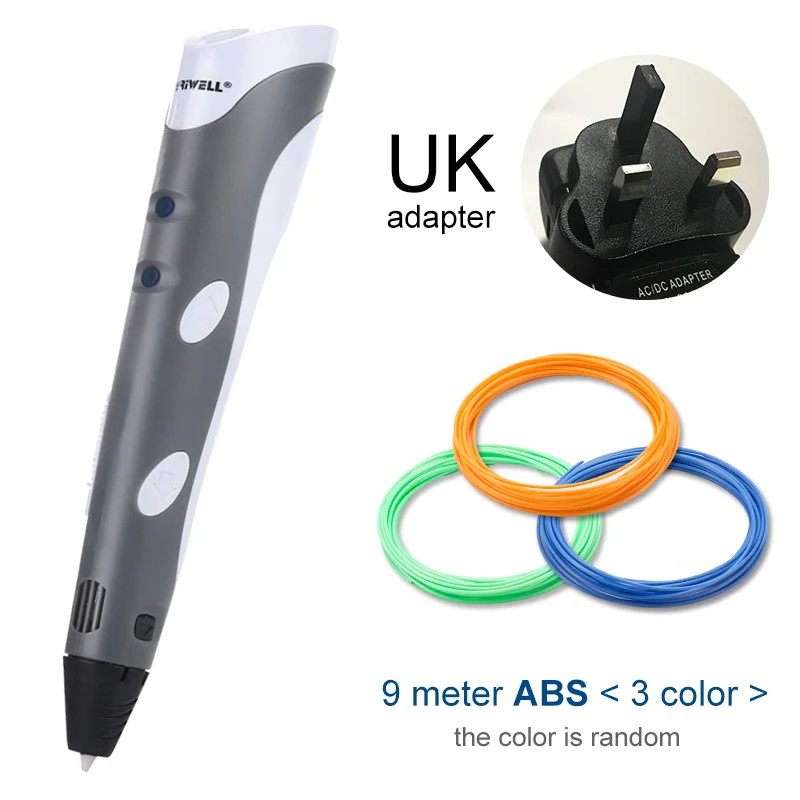 Grey UK Myriwell, 3D Ручка,, сделай сам, 3D печать, ручка с 100 м ABS/PLA нитью, креативная игрушка, подарок для детей, дизайнерский рисунок - Цвет: Grey UK