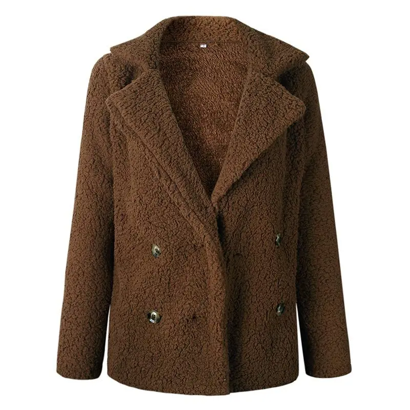 Jocoo Jolee женские элегантные куртки из искусственного меха женские модные двубортные плюшевые пальто Теплые мягкие пальто размера плюс верхняя одежда - Цвет: Коричневый