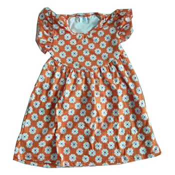 

orange flowers printed milk silk kids girl pearl dress summer kids girl floral lovely dress