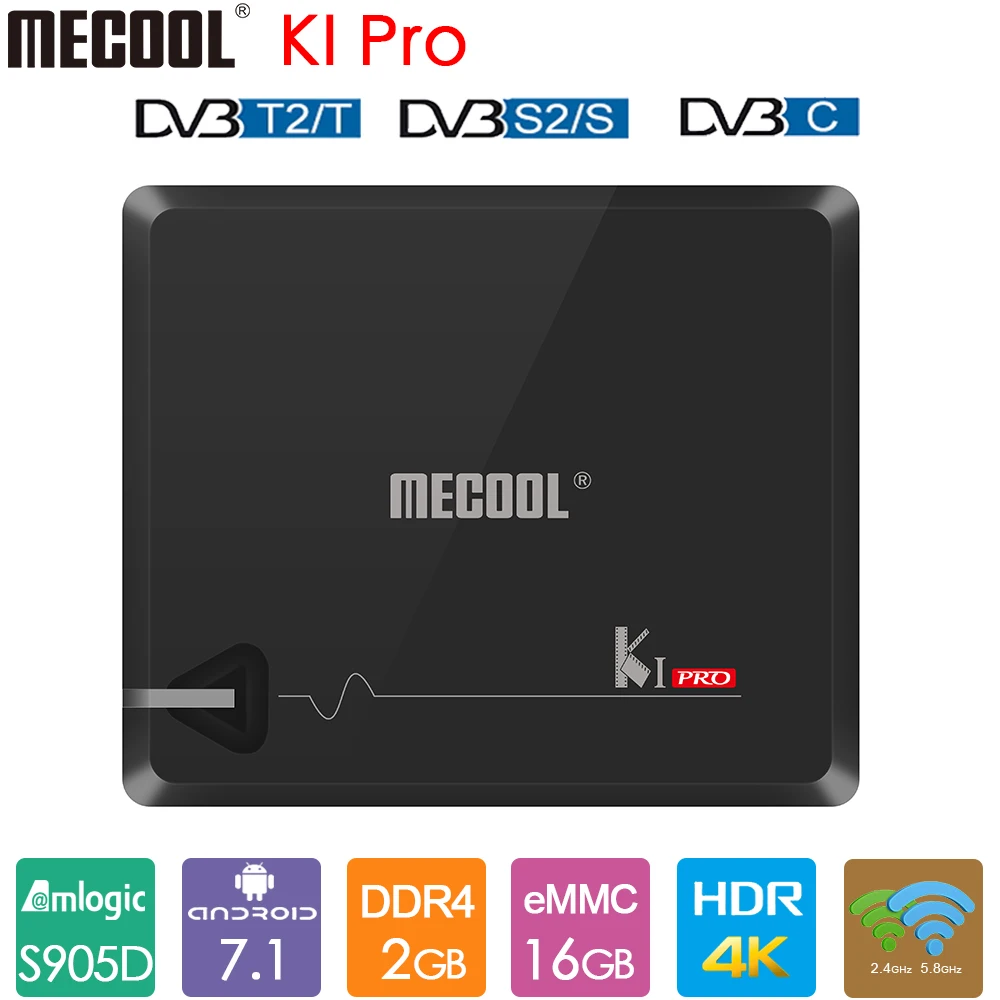 MECOOL KI PRO DVB-T2 Android tv Box Amlogic S905D 2 Гб DDR4 16 Гб DVB-S2/с телеприставка 2,4G 5G WiFi BT4.1 4K DVB-C медиаплеер
