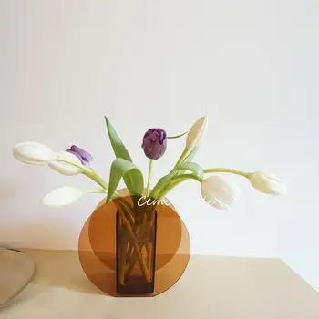 

Brown Transparent Acrylic Vases Floral Container Decorative Flower Design Wedding Party Flowers Centerpieces Home Office Decor