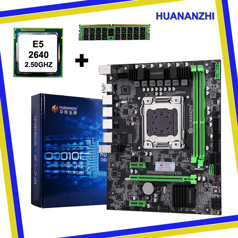 ^Cheap Recommended discount motherboard HUANANZHI M-ATX X79 motherboard with CPU Intel Xeon E5 2640 SROKR 2.5GHz RAM 8G DDR3 REG ECC