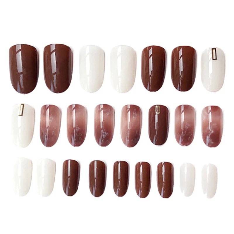 24 PCS Smooth Marble False Nails Long Square Full Designed Nails With Glue Sticker For Ladies Press On Nails Full Nail Tips - Цвет: 11