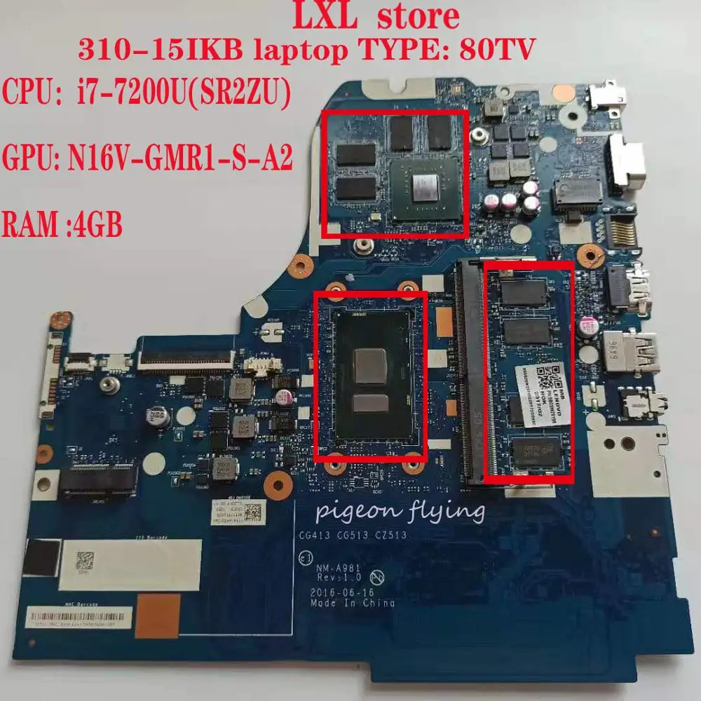 discounted  310-15IKB motherboard Mainboard forideapad laptop 80TV NM-A981 CPU:I5-7200U GPU:N16V RAM:4GB DDR4 P