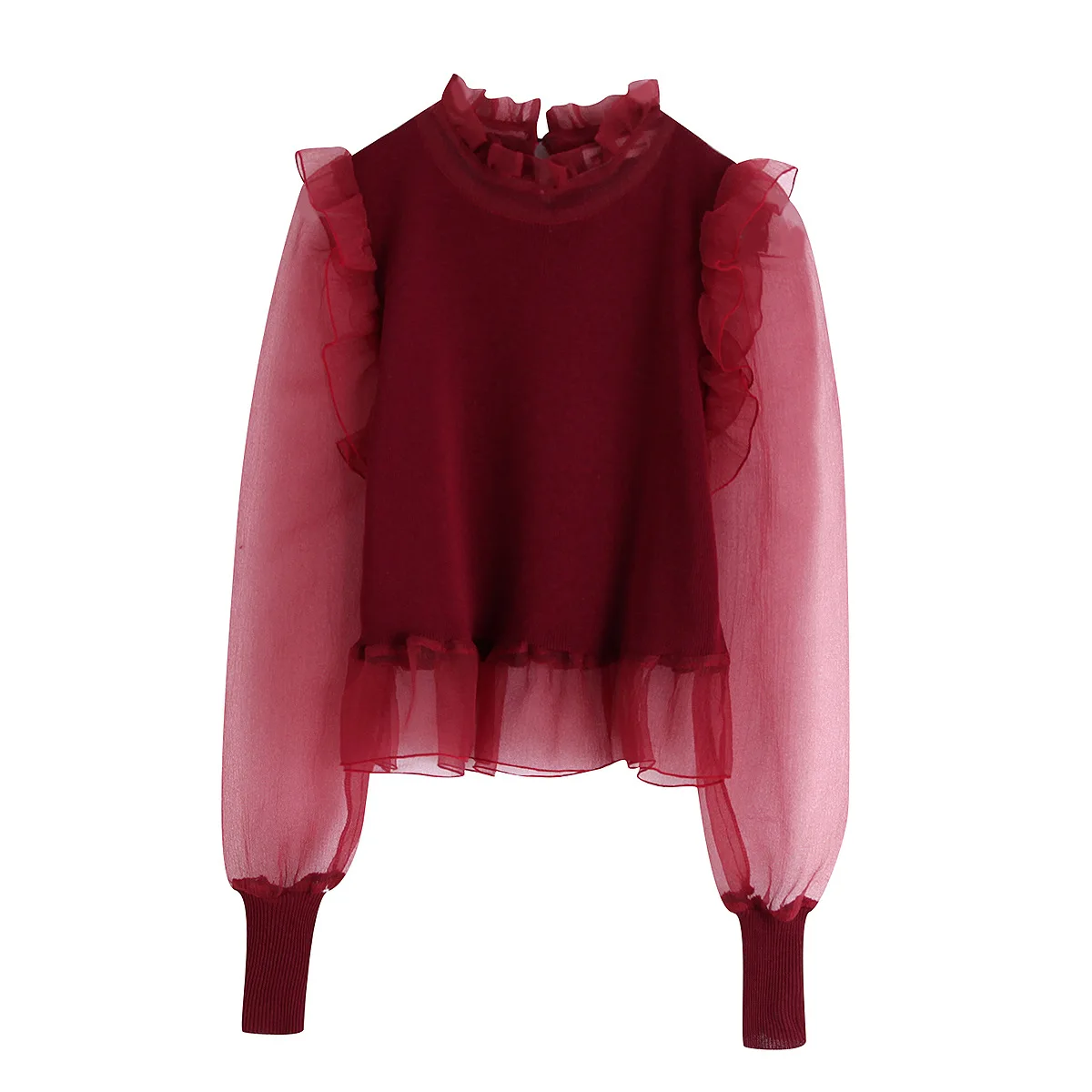 

Bonjean Women Sweet Chiffon Ruffled Lace Blouse O Neck Bow Tie Collar Shirt Female Casual Wear Cute Chic Tops Blusas