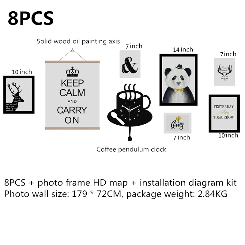 11 шт. твердая деревянная фоторамка+ кофе маятник фоторамка с часами комбинация гостиной спальни кабинет украшения - Цвет: 8PCS