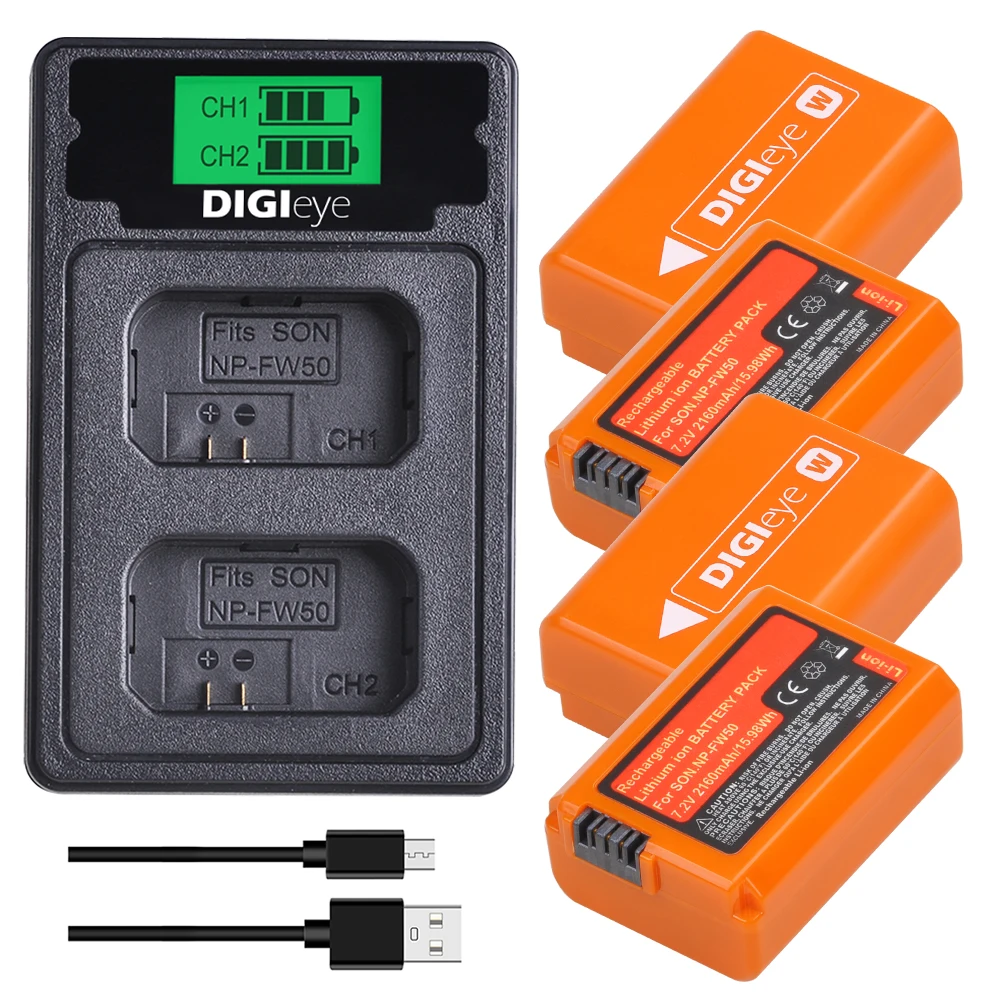 4X2160Mah Np-Fw50 Npfw50 Batterie + Caricabatteria Kit Per Sony Nex-5 Nex-7 Slt-A55 A33 A55 A37 A3000 A5000 A5100 A6000 A6300