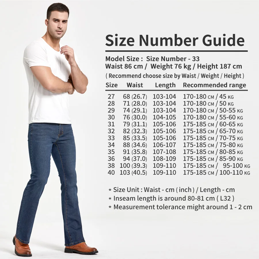 size 32 men's jeans in cm