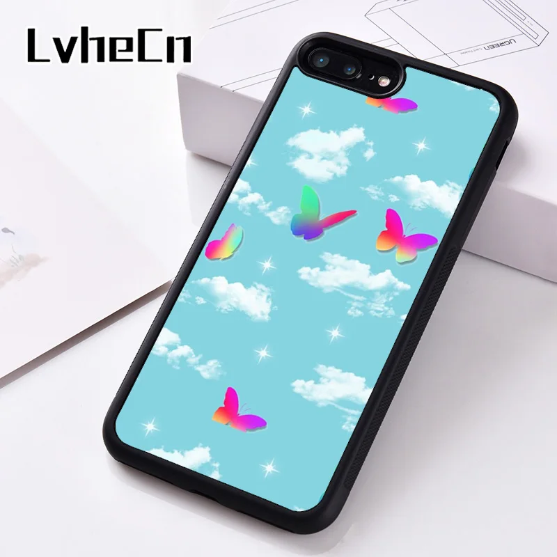 Чехол LvheCn для iPhone 6 6S 7 8 Plus 5 5S SE 2020 X XS XR 11 12 PRO Mini MAX с изображением неба и бабочек