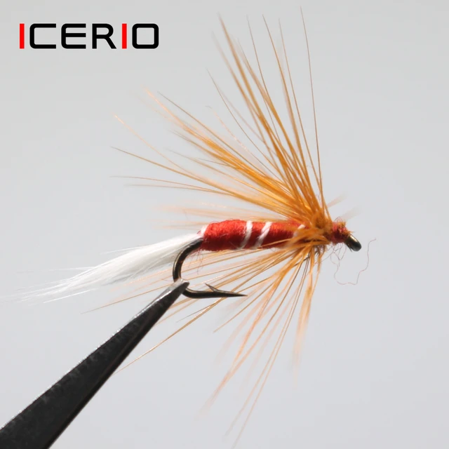 ICERIO 8PCS Red Dry Wet Midge Fly Tying Hook Trout Fly Fishing Lures