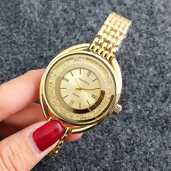 

2020 CONTENA Watches Women Crystal Watches Luxury Gold Stainless Steel Quartz Bracelet Wristwatches Women Watches Reloj Mujer