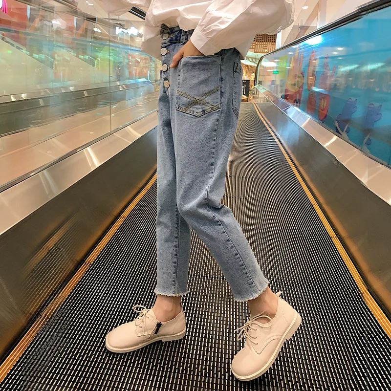 2021 New Autumn Girls Solid Jeans 