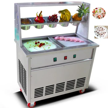 

2020 fry ice cream machine Thailand roll fried ice cream machine double pan fried ice cream 1800W
