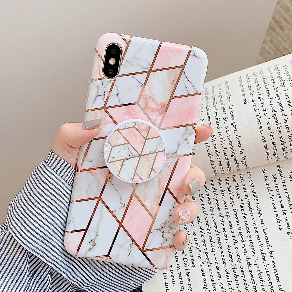 Розовый геометрический мраморный чехол для телефона для iPhone 11 Pro Max XR 7 8 чехол для samsung Note 10 Pro A50 S8 S9 мягкий IMD чехол для телефона