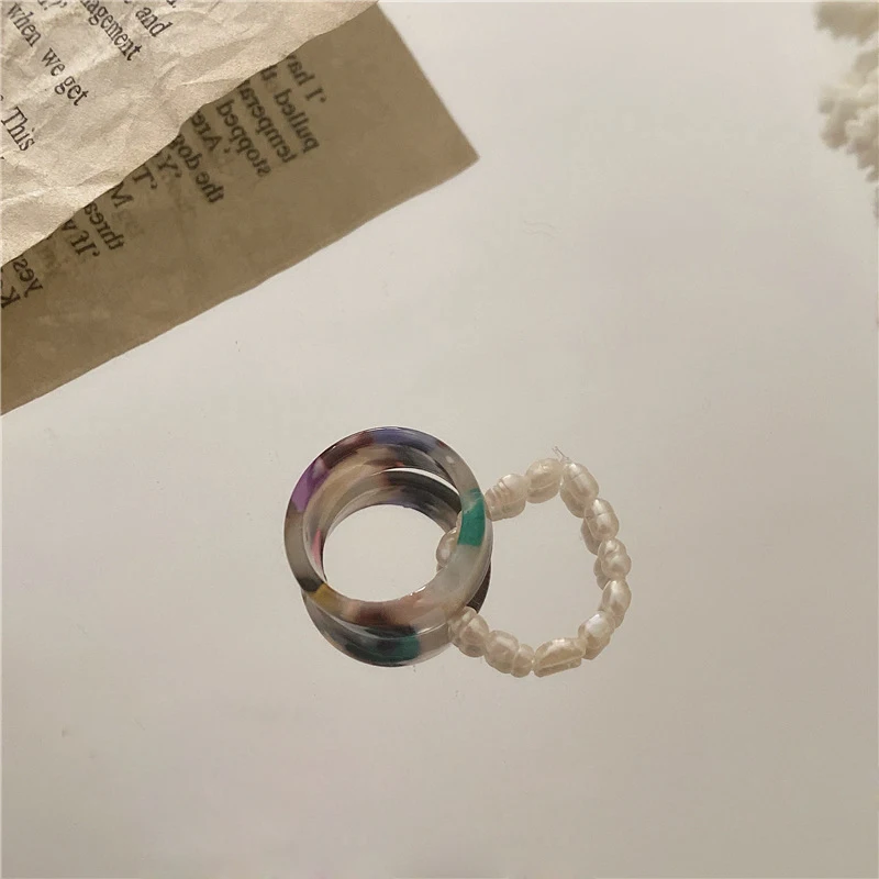 10pcs/set New Colorful Transparent Acrylic Geometric Round Marble Pattern Ring Resin Acetate Board Rings for Women Girls Jewelry 