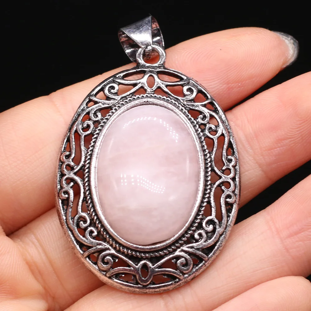 Natural Gem Stone Hollow Alloy Oval Pendant Amethysts Tiger