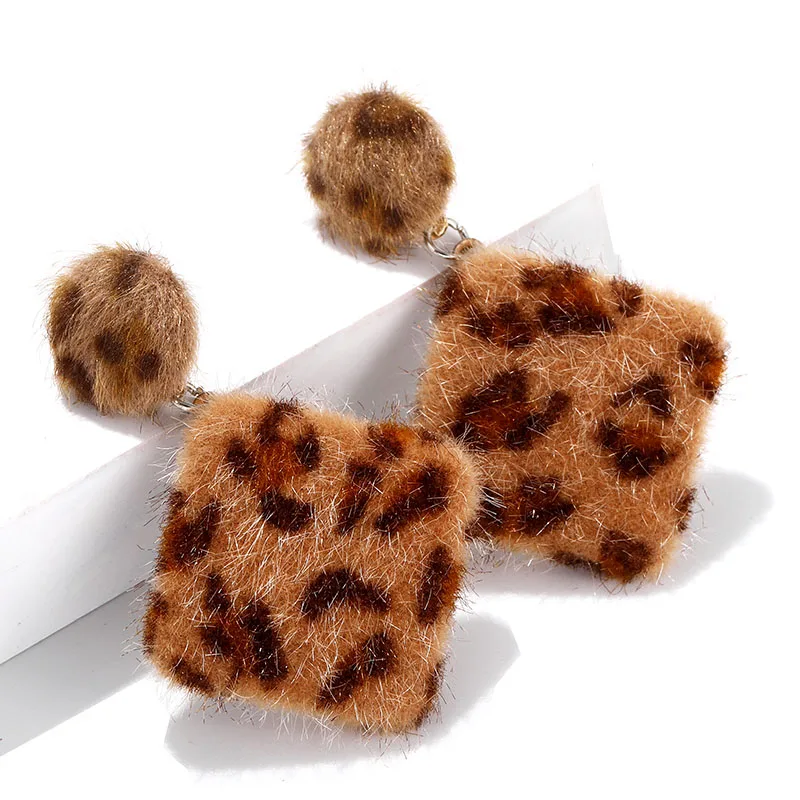 

Earrings Retro Square Leopard Japanese Korean Style Cute Hair Ball Winter Drop Earrings For Women Girls Best Christmas Gift