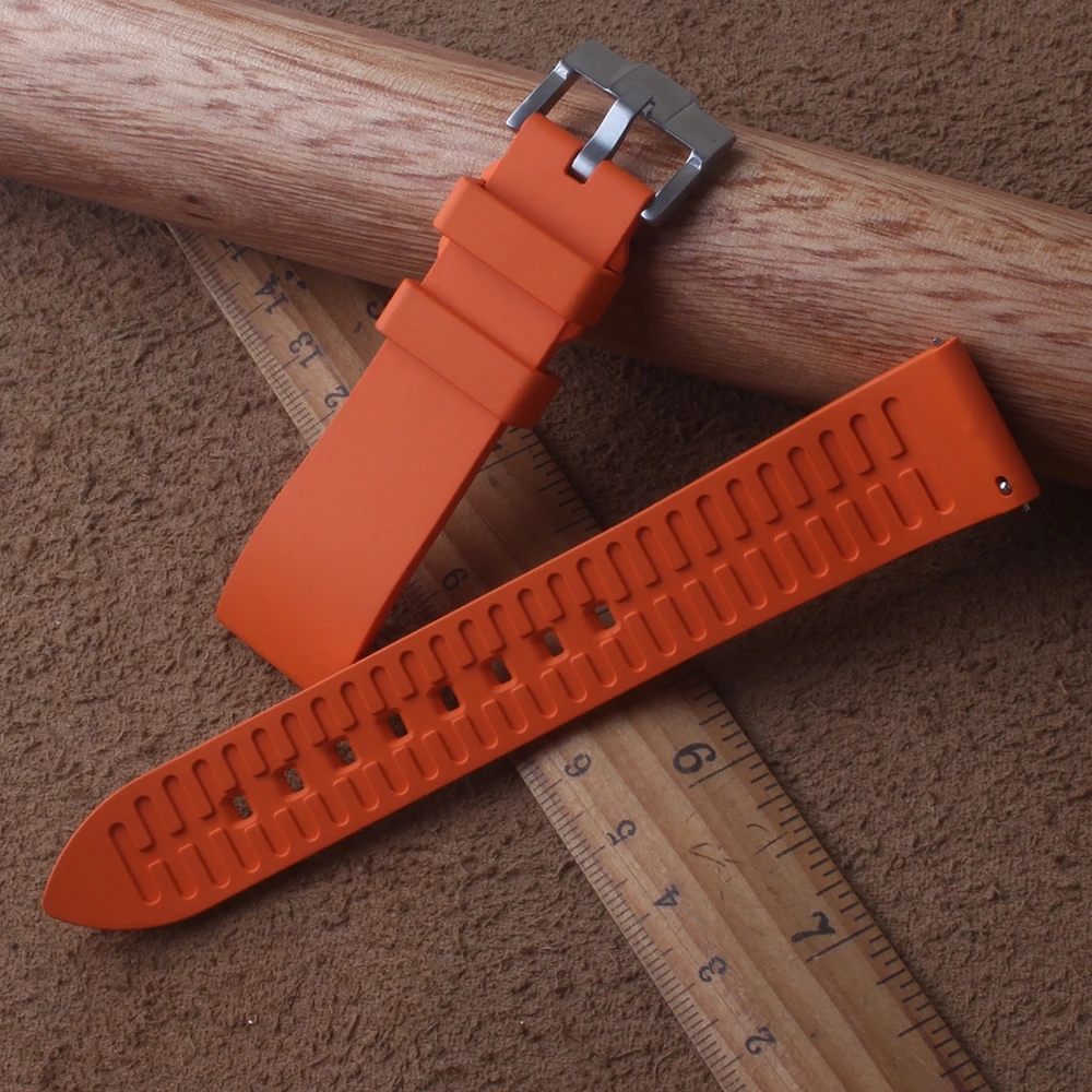 

20mm 22mm 24MM new men's Watchband strap orange Silicone Rubber Watches Straps Matte Pin Buckle Stainless Steel Clasp Watchband