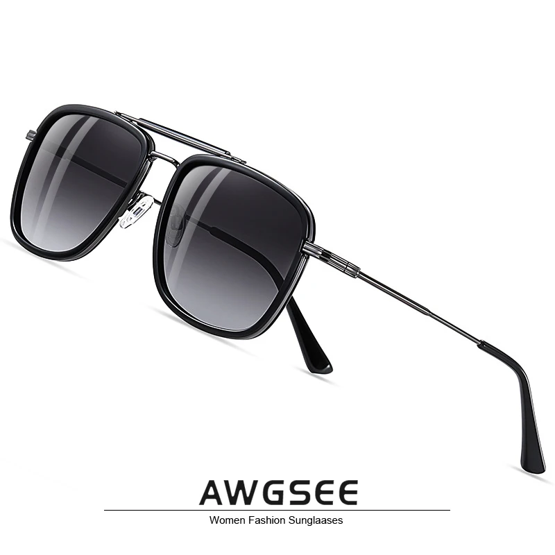 

AWGSEE New Polarized Sunglasses Men Vintage Brand Designer Shades Metal Frame Eyeglasses Women Square Lenses 100% UV protection