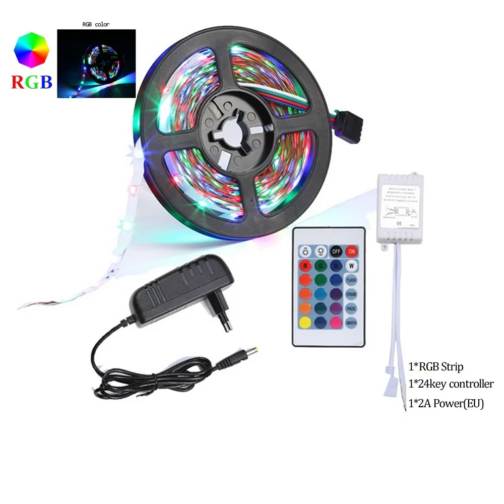 

KARWEN RGB Led Strip Light 5M 300Leds 2835 SMD 2A Power Adapter Supply High Quality Tape Ribbon Home Decoration Lamp for party,