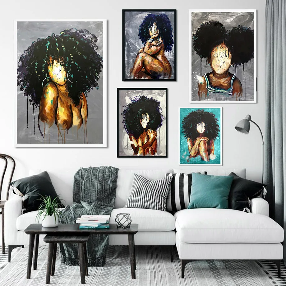 Abstract Blur Black Africa Girl Portrait Wall Art Canvas Painting Nordic Posters And Prints Wall Pictures For Living Room Decor