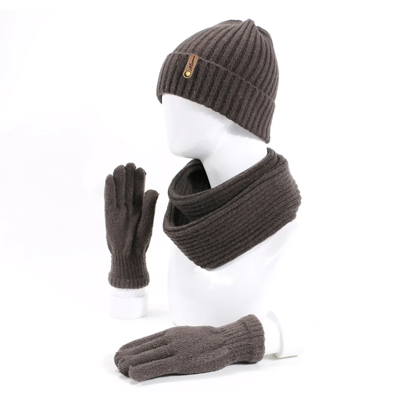 Шапки, шарф, перчатки, женская шапка, зимняя вязаная шапка, Женская Осенняя Зимняя шерстяная шапка, модная зимняя мужская шапка из трех частей, уличная - Цвет: D