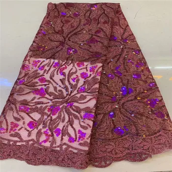 

New red Designs green African French Lace Fabric High Quality Purple Nigeria French Net Lace 2019 With sequins For Wome