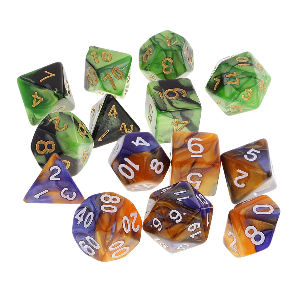Набор из 14 кубиков D4, D6, D8, D10, D12, D20 аксессуары для казино многоцветные
