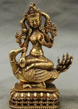 

ymying 1028++++8" Tibet Brass Buddhism 4 Arms Chenrezig Buddha Statue Kwan-Yin Tara Ride Duck