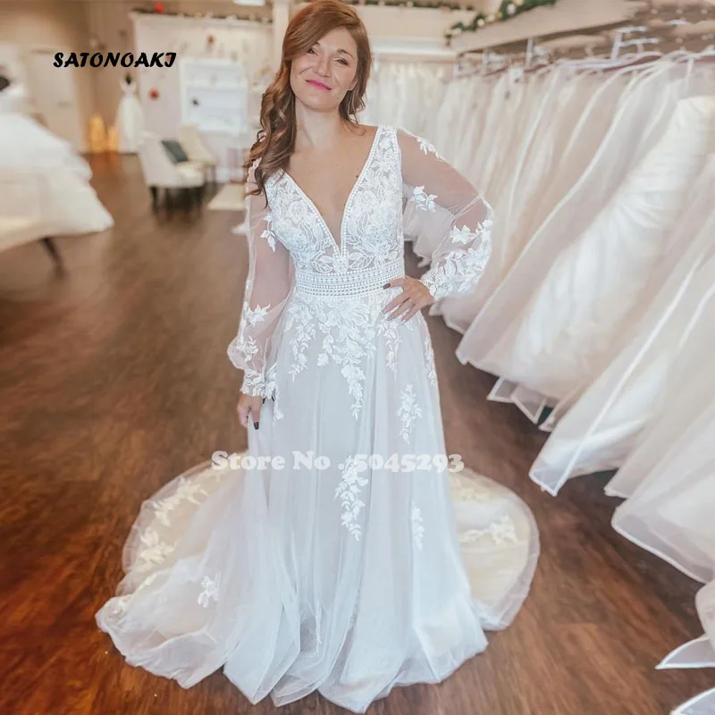 Женское свадебное платье It's yiiya белое Тюлевое со шлейфом длинными рукавами и