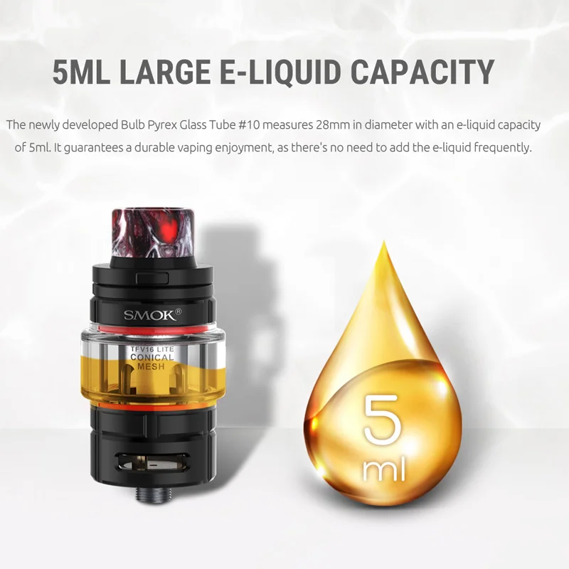 Резервуар SMOK TFV16 lite с конической сеточной катушкой, работающей по технологии nexMesh и двойной сеточной катушкой, емкость 5 мл, 810 смоляный капельный наконечник