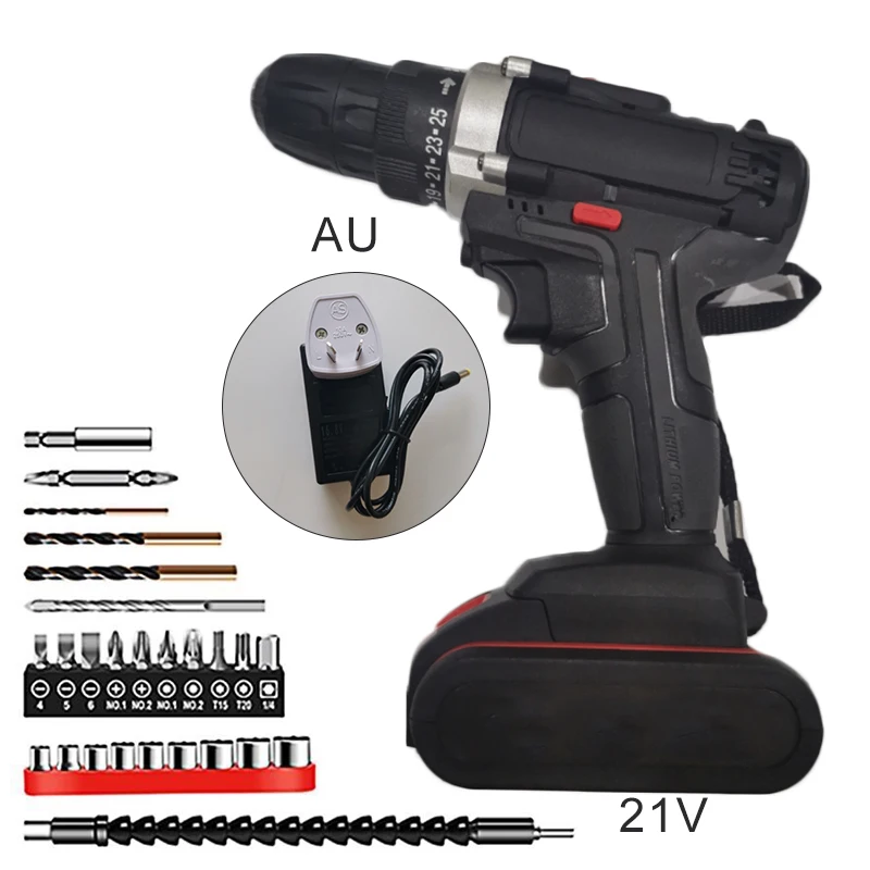 

21V 3/8inch Waterproof Cordless Electric Drill w/ Rechargeable Li-ion Battery Multi-function power tool mini cordless drill