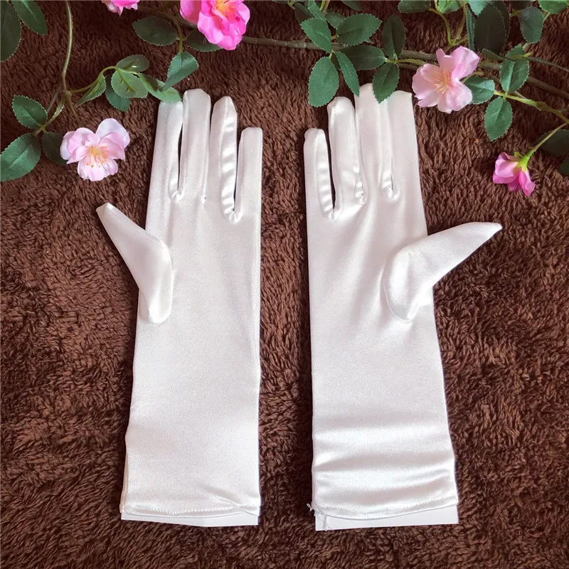 Bridal Wedding Gloves Lace White Bow Short Satin Gloves Wedding Accessories Free Shipping Flower Girl White Gloves