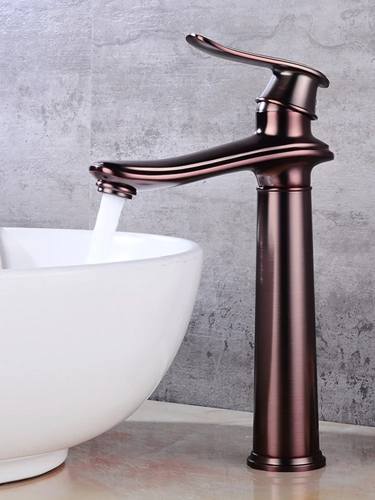 

Antique Bronze Bathroom Basin Solid Brass Faucet Sink Mixer Hot & Cold Single Handle Deck Mounted Lavatory Crane Water Tap Gold