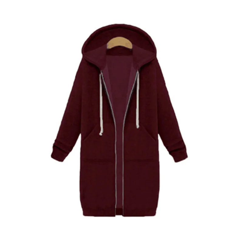 Женская куртка с капюшоном, зимняя, с длинным рукавом, на молнии, хлопок, флис, пальто, тонкая, плюс бархат, теплая верхняя одежда - Цвет: Wine Red