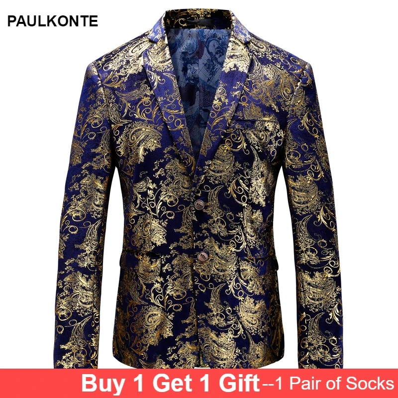 PAULKONTE  Hot British Wind Slim Suit Jacket Autumn Spring Stamping Fashion Personality Stage Wedding Party Classic Men's Jacket