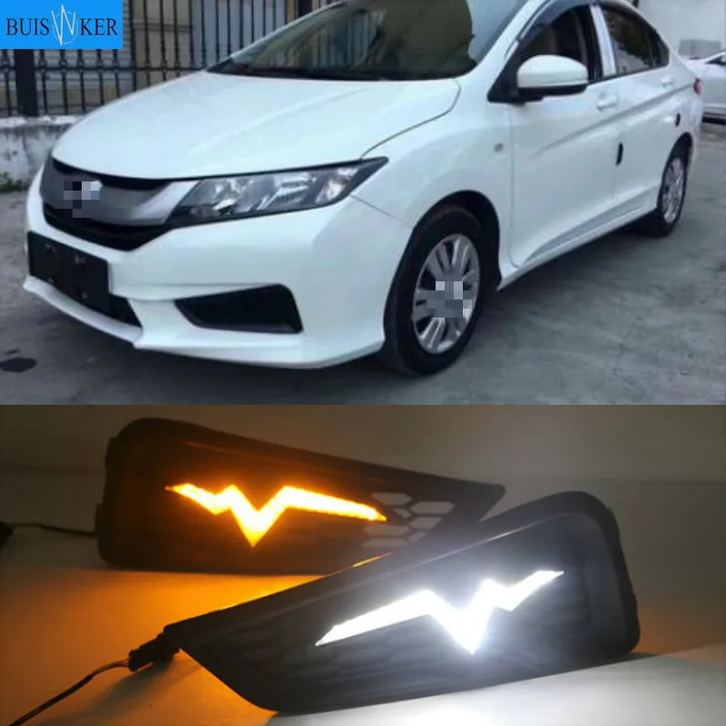

Для Honda City 2015 2016, противотуманная фара drl с желтым светильник телем поворота, Стайлинг автомобиля, светодиодсветодиодный дневные ходосветильник s