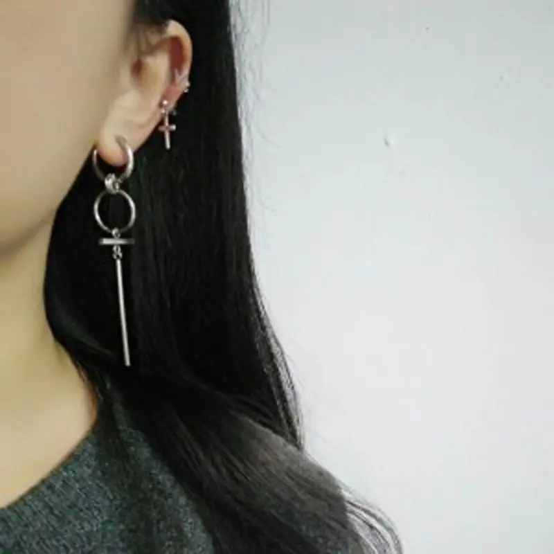 

2 Pair Stainless Steel Korean Punk EarringsTassel Chain Personality Earrings Set