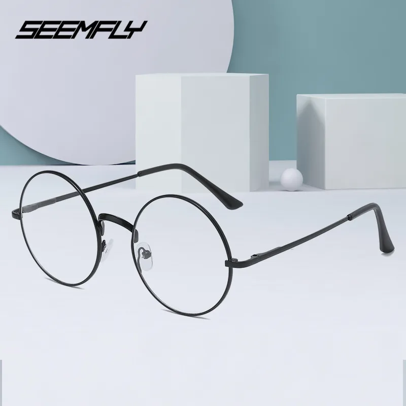SEEMFLY, винтажные очки, круглая оправа, простые зеркальные очки, унисекс, Ретро стиль, очки, модные, студенческие, подарок, металлические, прозрачные очки для чтения