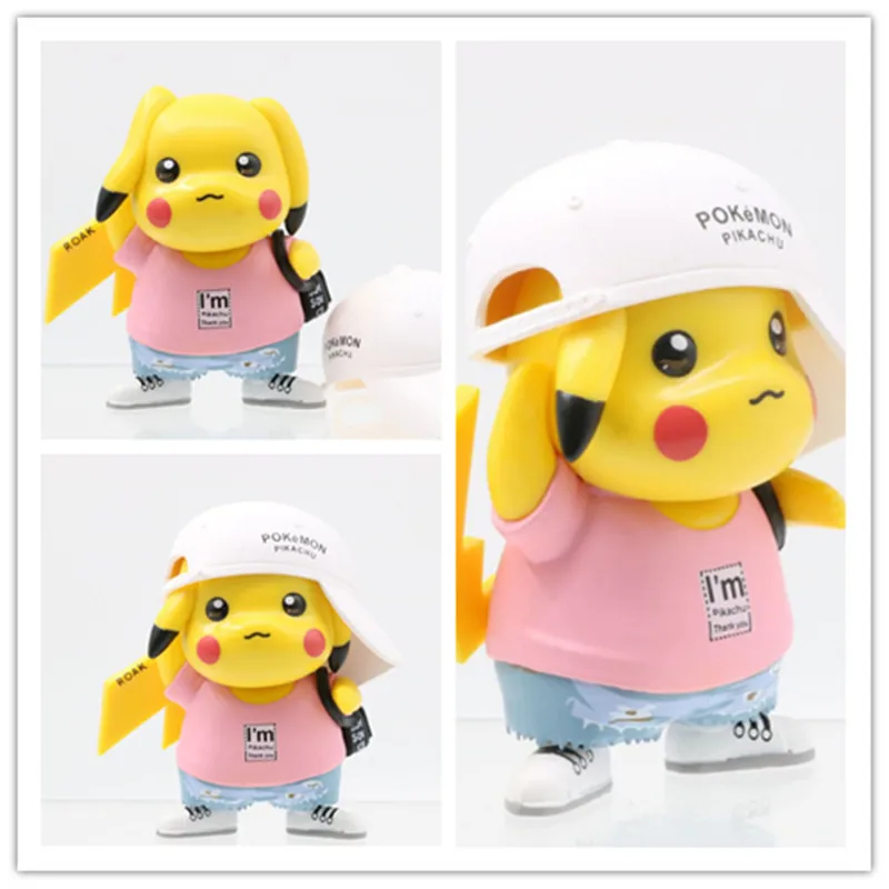 

Pokemon Pikachu Action Figure Anime Pocket Monsters Q Version Doll With Hat Detachable Model Collect Decoration Toys For Kids