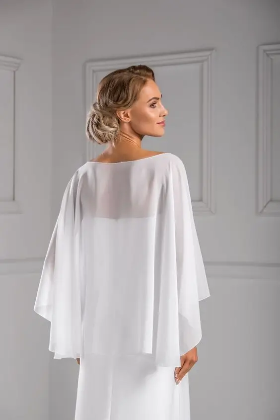 New Collection Asymmetrical Style Chiffon Bridal Cape For Bridal Wedding Shawl Summer Jackets Wraps