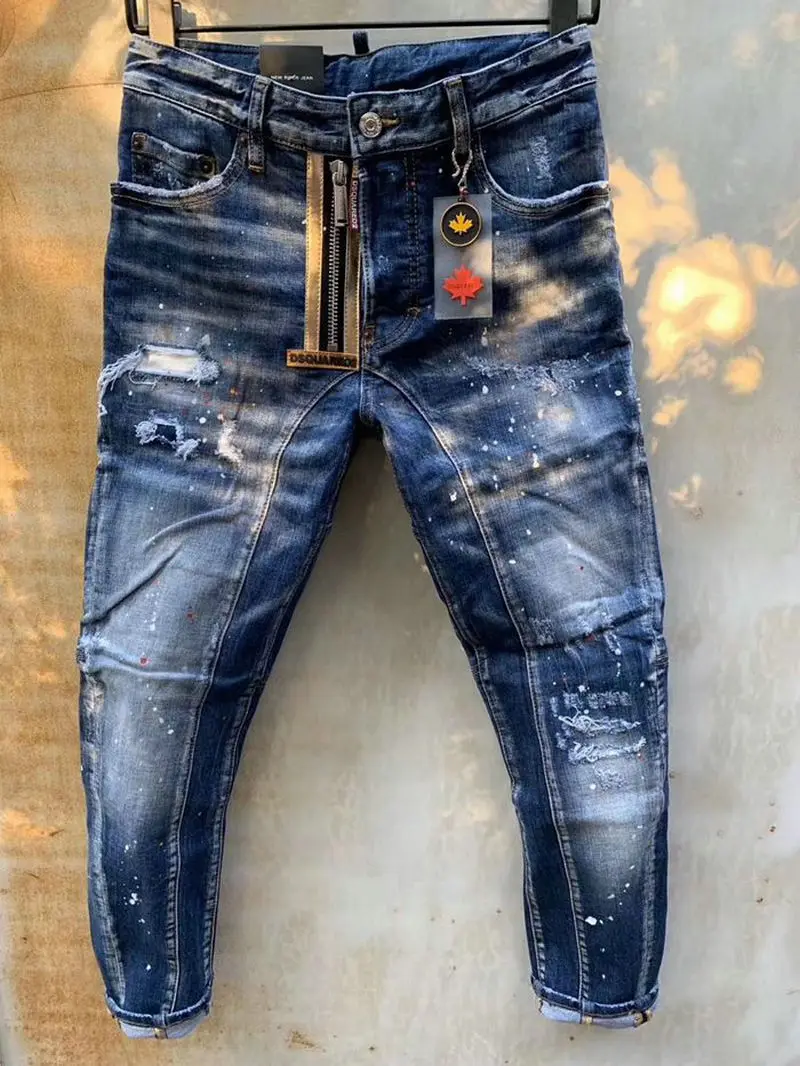 Новый DSQUARED2 мужские/женские стильные джинсы в обтяжку вставки-дыры Broken Ink шить