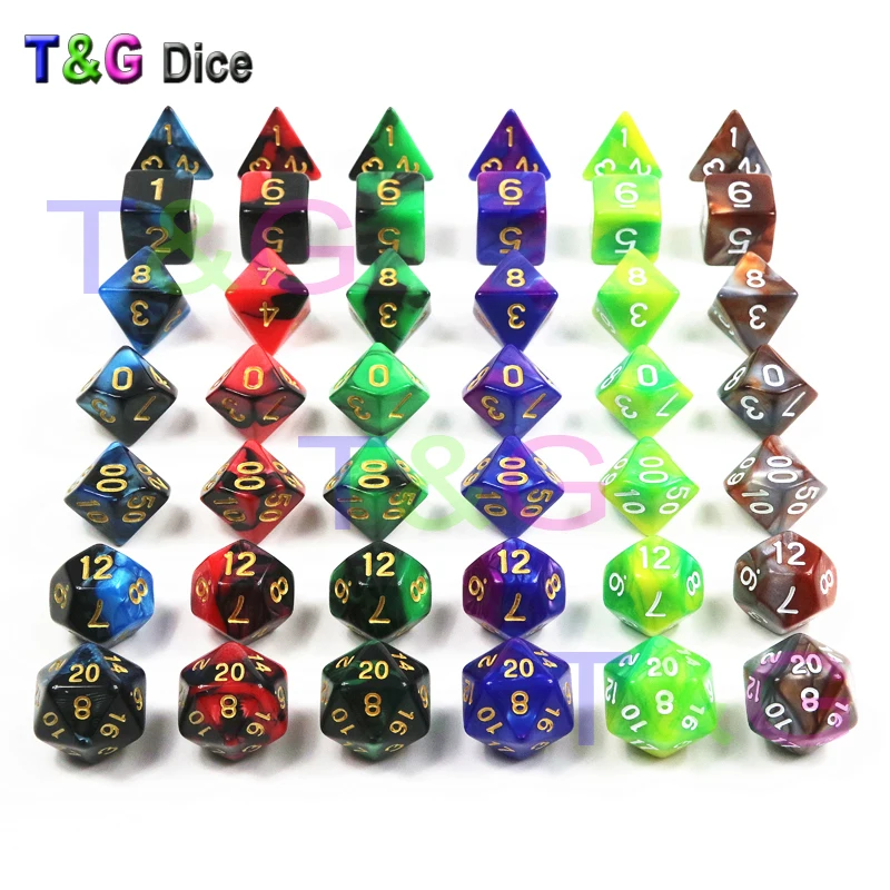 Высокое качество 7 шт смешанных цветов игральные кости набор покер D4 d6 d8 d10 d12 d20