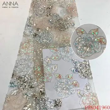 

Anna nigerian sequins lace african tulle fabric 2020 high quality embroidered french net laces fabrics 5 yards/piece for dresses