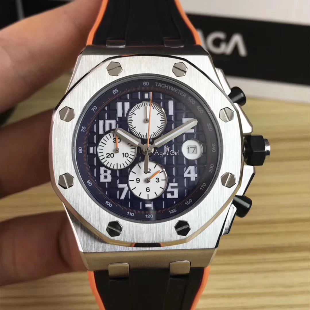 

Luxury Brand New Men Watches Chronograph Sapphire Stainless Steel Orange Black Blue Rubber Silver Luminous Stopwatch AAA+