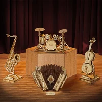 Robotime Rolife 3D Wooden Puzzle Games Saxophone Drum kit Accordion Cello Model Toys for Children Kids Birthday Gifts 2