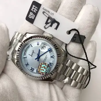 

Leisure 2020 Silver watch blue dial Men automatic mechanical sweeping movement luxury Watches black dial daydate U1 factory