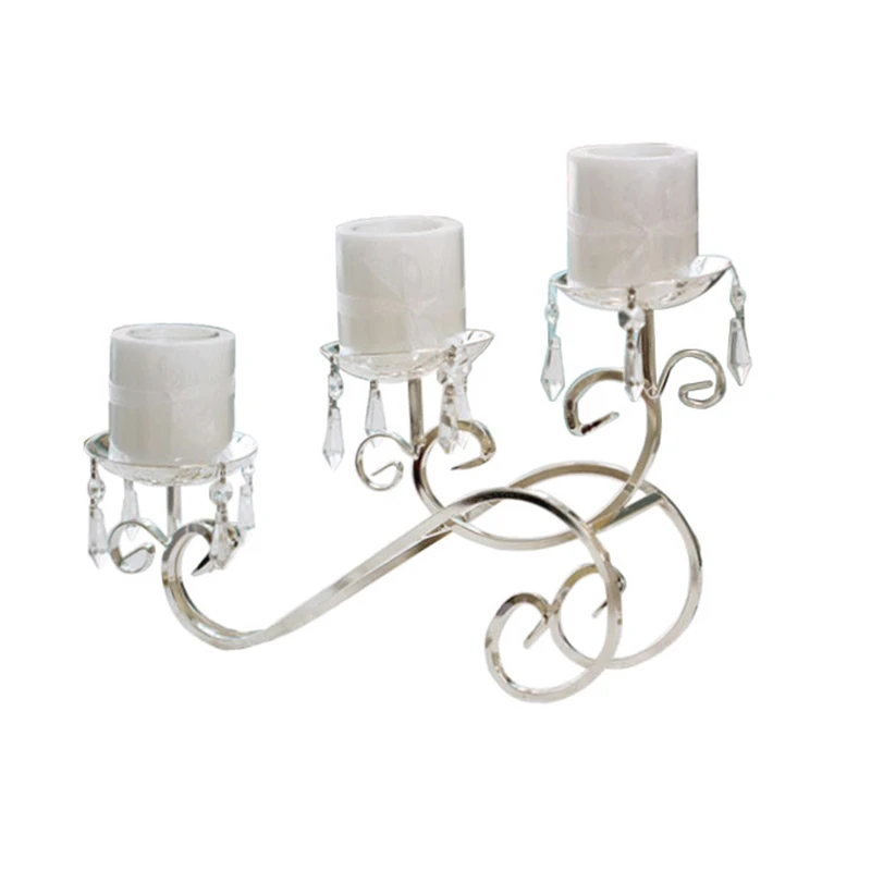 

European Wrought Iron Candlestick Metal Silver Plated 3 Candlestick Wedding Gift Props Bar Home FPing