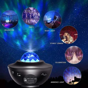 

Romantic Colorful Starry Sky Ocean Projector LED Night Light Ocean Wave Projection Lamp with Bluetooth Music Speaker