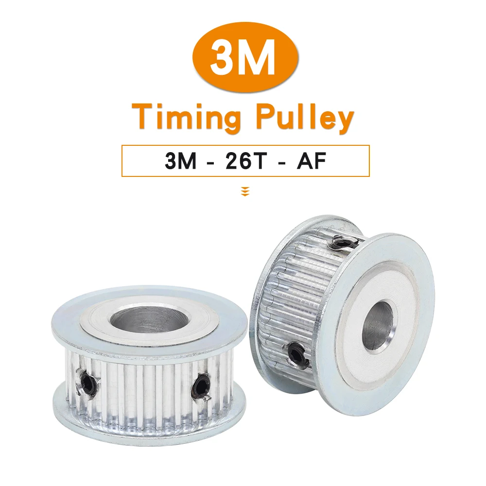 

3M-26T Belt Pulley Bore Size 5/6/8/10/12/14 mm Alloy Pulley Wheel Teeth Pitch 3.0 mm AF Shape For Width 10/15mm 3M Timing Belt